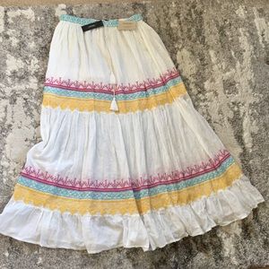 Tolani Sundance Embroidered Tiered Maxi Skirt Gypsy Bohemian